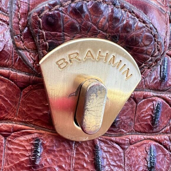 Brahmin Collette Pecan Melbourne Crocodile-Embossed Leather Shoulder Bag - Picture 10 of 16